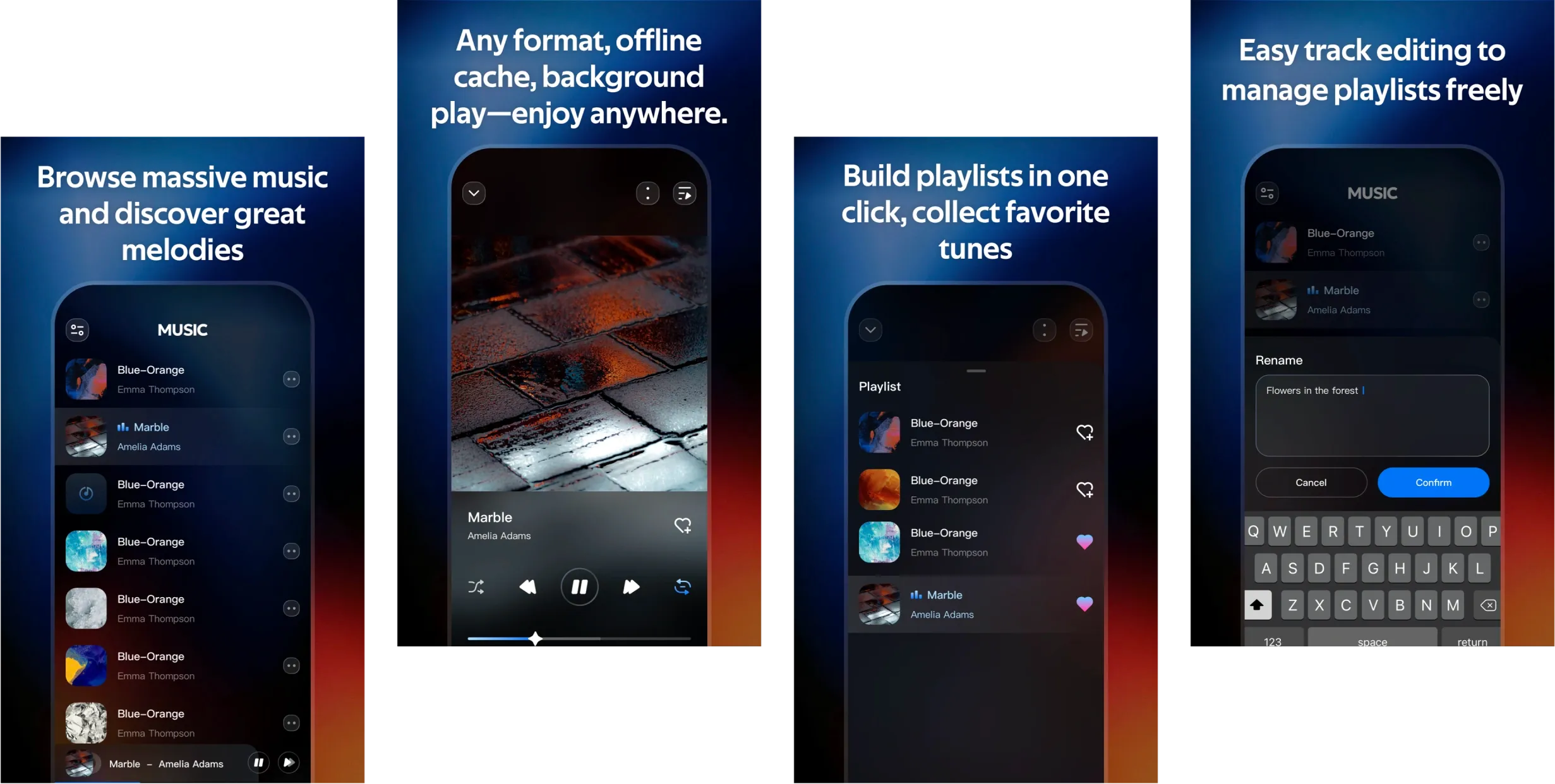 Museo playlists, playback controls, and track editing